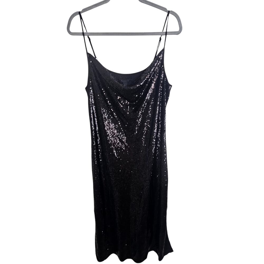 All Saints Dress Slip Dress Cowl Neck Dress Midi Dress Sequin Dress 10 Black